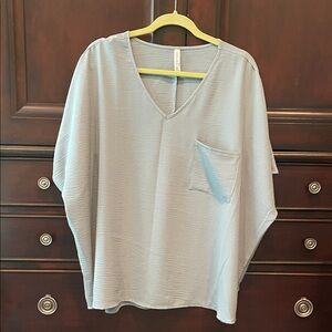 Zenana Outfitters Soft Gray V-Neck Top with Pocket